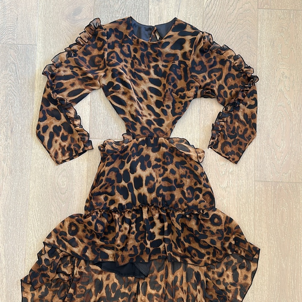 LOVE & LEMONADE Leopard High Low Ruffle Hem Cut-Out Dress - Picture 6 of 11
